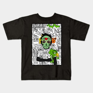 Unnamed: Astro Doodle - A Dark-Skinned Mexican Male NFT with Gray Eyes and Zodiac Glyphs Kids T-Shirt